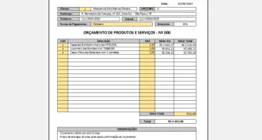 Planilha de Vendas e Orçamentos de Produtos Automatizada