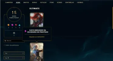 Conta ouro 4 com 45 Champs e 15 Skins + 1 Prestigio do Kayn