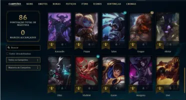 Conta ouro 4 com 45 Champs e 15 Skins + 1 Prestigio do Kayn