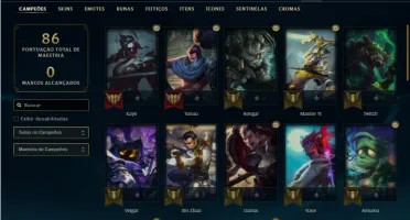 Conta ouro 4 com 45 Champs e 15 Skins + 1 Prestigio do Kayn