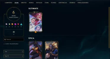 Unranked com 50 Champs e 6 Skins