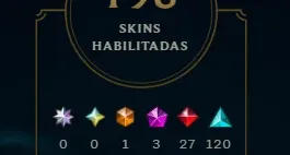 conta de lol lvl 298, com 213 skins, 133 campões e 16k de ea
