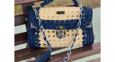 Bolsa de crochê com fio náutico e tela indiana