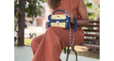 Bolsa de crochê com fio náutico e tela indiana