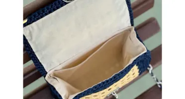 Bolsa de crochê com fio náutico e tela indiana