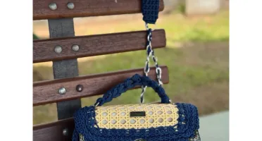 Bolsa de crochê com fio náutico e tela indiana