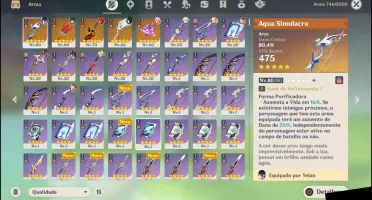 Conta Genshin AR54 com 9 personagens 5* + 5 armas 5*