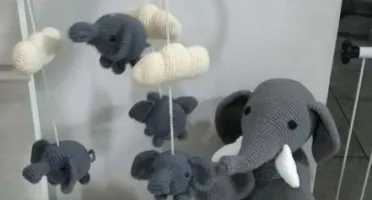 Mobile de Croche Elefante e Nuvem