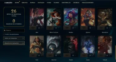 Ouro 1 com 50 Champs e 4 Skins