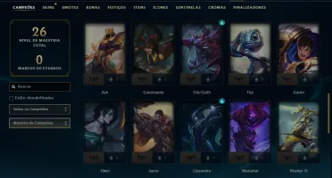 Ouro 1 com 50 Champs e 4 Skins