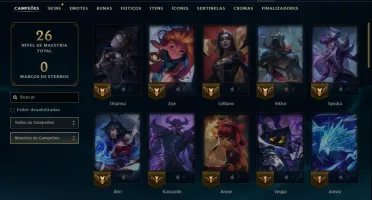 Ouro 1 com 50 Champs e 4 Skins
