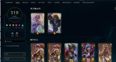Conta LOL + TFT. 318 skins e muitos itens cosmeticos tft