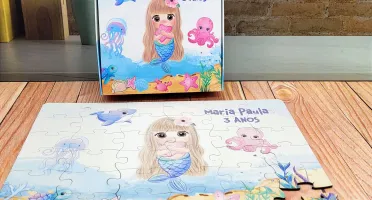 Quebra-cabeça Sereia em MDF com Caixa 28 x 19 cm
