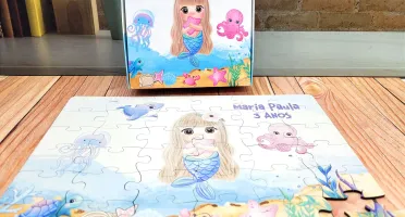 Quebra-cabeça Sereia em MDF com Caixa 28 x 19 cm