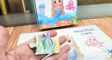 Quebra-cabeça Sereia em MDF com Caixa 28 x 19 cm