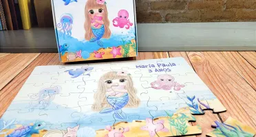 Quebra-cabeça Sereia em MDF com Caixa 28 x 19 cm