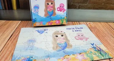 Quebra-cabeça Sereia em MDF com Caixa 28 x 19 cm
