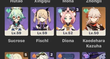 Genshin Conta Ar 42 + Hutao + Zhongli + Kazuha + Mizuki