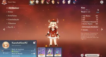 Conta Genshin Impact AR 5 com Kazuha e Klee