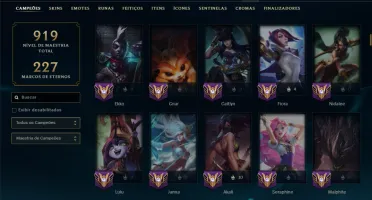 Prata 1 com TODOS os Champs e 187 Skins ( ADC / MID / JG )