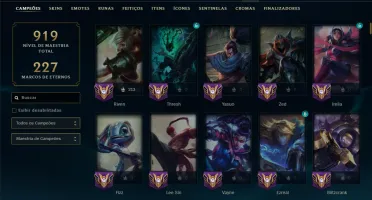 Prata 1 com TODOS os Champs e 187 Skins ( ADC / MID / JG )