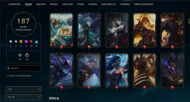 Prata 1 com TODOS os Champs e 187 Skins ( ADC / MID / JG )