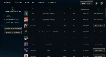 Conta ouro 4 com 32 Champs e 6 Skins + 2 Fragmentos
