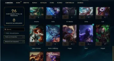 Conta ouro 4 com 32 Champs e 6 Skins + 2 Fragmentos