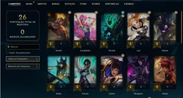 Conta ouro 4 com 32 Champs e 6 Skins + 2 Fragmentos