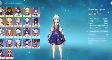 Conta AR 52 com Hu Tao, Ayaka, Raiden Shogun, Yoimiya e Qiqi