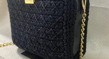 Bolsa Bag Ayla Preta em Fio Náutico com Corrente