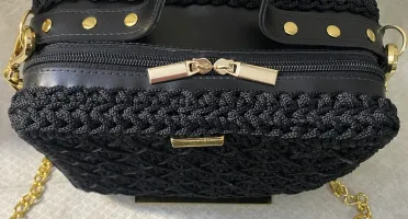 Bolsa Bag Ayla Preta em Fio Náutico com Corrente