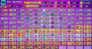 92k troféus. 585 skins. 106/106 brawlers. Conta full