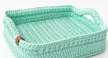 Bandeja de crochê Portela verde 45 x 35 cm