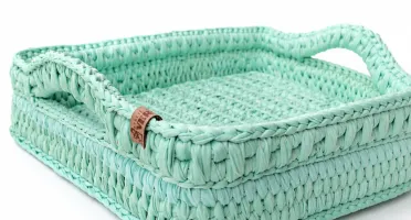 Bandeja de crochê Portela verde 45 x 35 cm