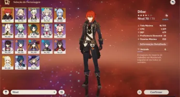 Conta Genshim Impact Rank 45 Mundo Lv6 Com 4 personagens 5*