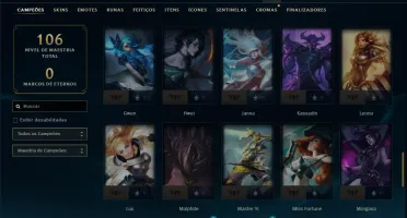 Mestre com 70 Champs e 9 Skins