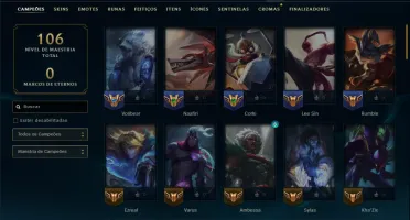 Mestre com 70 Champs e 9 Skins
