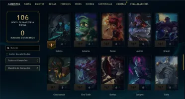 Mestre com 70 Champs e 9 Skins