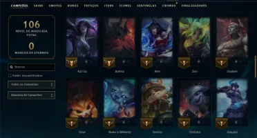Mestre com 70 Champs e 9 Skins