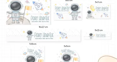 Kit Escolar Astronauta: Etiquetas/Caneca/Toalhinha de Mão