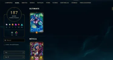 Bronze 2 com TODOS os Champs e 187 Skins ( SUP / ADC / JG )