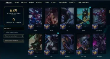 Bronze 2 com TODOS os Champs e 187 Skins ( SUP / ADC / JG )