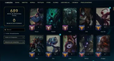 Bronze 2 com TODOS os Champs e 187 Skins ( SUP / ADC / JG )