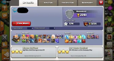 Clash of Clans - CV 11, lvl 132. heróis 22/25/11.