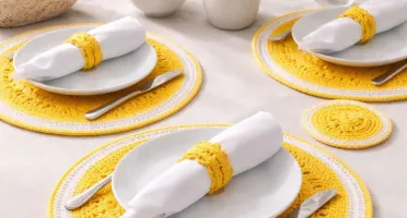 Conjunto Mesa Posta Crochê Maracujá