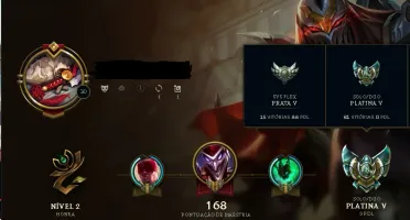 Conta platina com mts skin raras, 81 campeões, 9 pag de runa