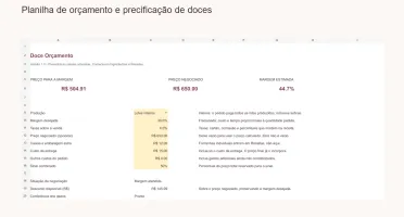 Planilha de Orçamento e Precificação de Doces para Festas