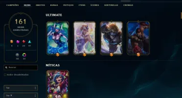 CONTA LEAGUE OF LEGENDS OURO 2 COM TODOS CAMPEÕS + 161 SKINS