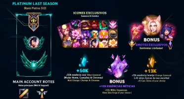Conta Lol 302 Skins (16 Mit. 26 Lend. 125 Epic) + Exclusivos